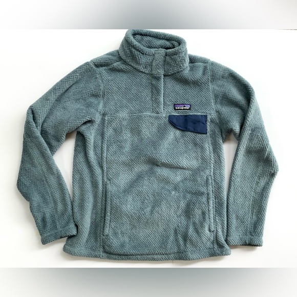 Patagonia Sweaters - Patagonia Gray/Blue Fleece Snap T Sweater Size Small